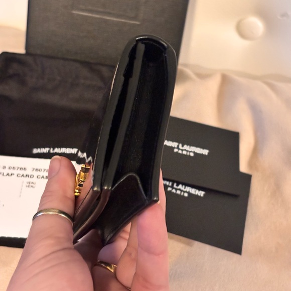 Saint Laurent Black Patent Leather Small Compact Card Holder Wallet W/ COA NWT - Picture 5 of 15